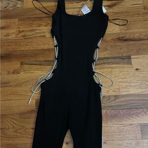 Black Lace-Up jeweled Side Jumpsuit